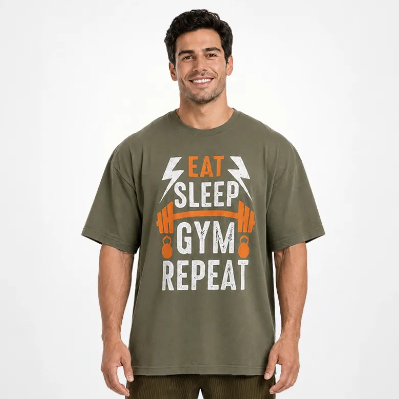 T-Shirt Oversize Vintage "EAT-SLEEP-GYM-REPEAT"